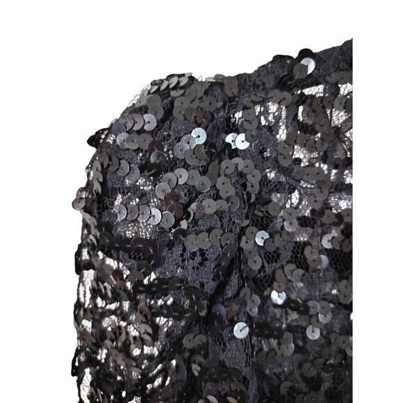 3791) Vintage Jessica McClintock Black Velvet with Lace Decolletage Dress Size 6 - Picture 2 of 12